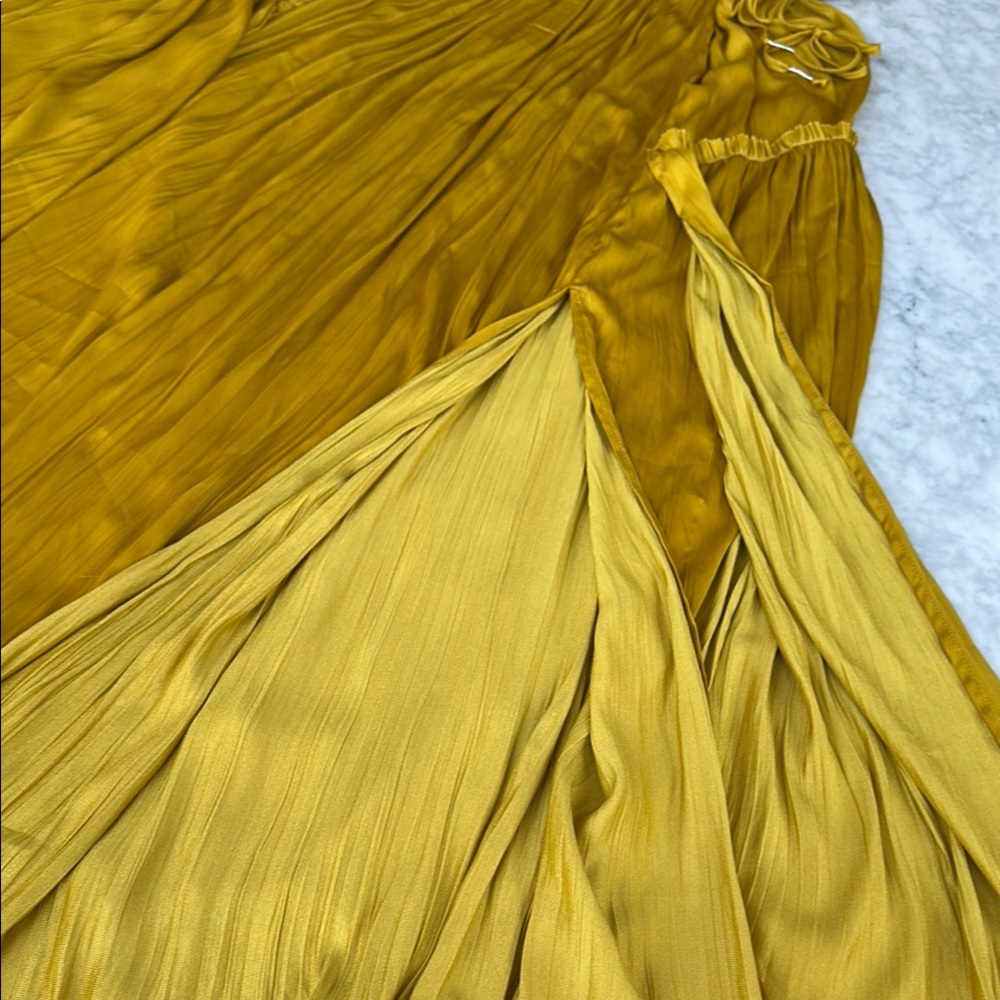 Free People Elegant chartreuse-Mustard-golden Halter Dress XS NWT - Picture 4 of 13